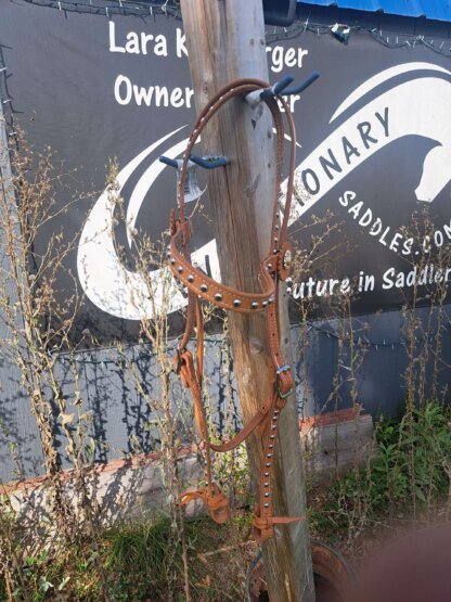 Handcrafted Brown Bridle with Silver Spots and Berry Conchos by a Master Leatherworker - Image 3