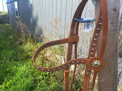 Handcrafted Brown Bridle with Silver Spots and Berry Conchos by a Master Leatherworker - Image 4