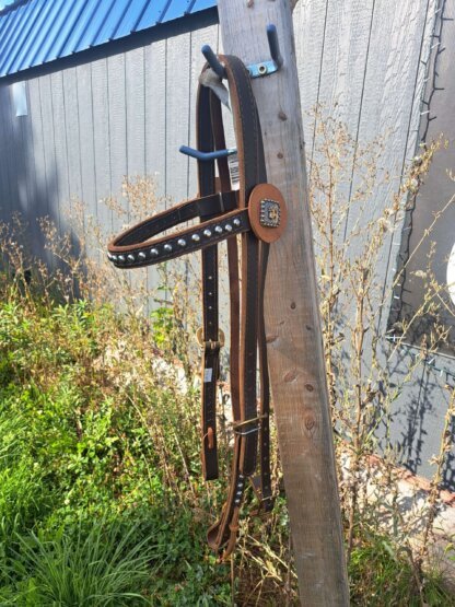 Handcrafted Dark Brown Bridle with Bronc Conchos by a Master Leatherworker - Image 2