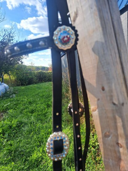 Handmade Black Bridle with Swarovski Crystal Conchos and Buckles by a Master Leatherworker - Image 5