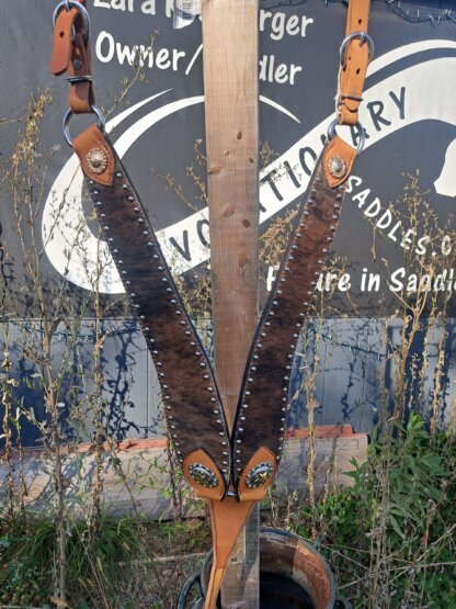 Handmade Breastcollar Hair-on-Hide with Berry Steer Conchos by a Master Leatherworker - Image 2