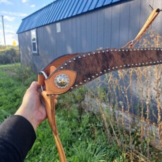 Handmade Breastcollar Hair-on-Hide with Berry Steer Conchos by a Master Leatherworker