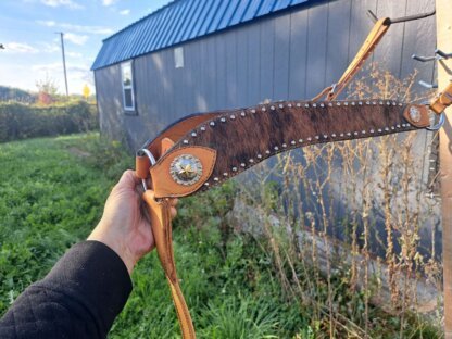 Handmade Breastcollar Hair-on-Hide with Berry Steer Conchos by a Master Leatherworker