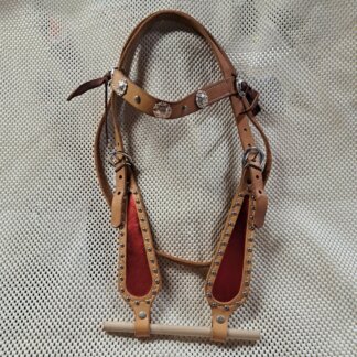 Handcrafted Brown Bridle with Red Leather Inlay by a Master Leatherworker