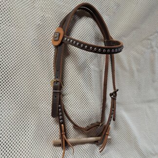 Handcrafted Dark Brown Bridle with Bronc Conchos by a Master Leatherworker