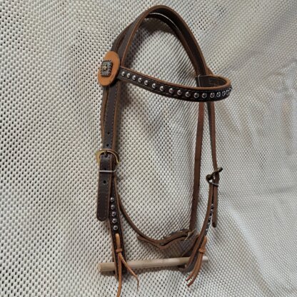 Handcrafted Dark Brown Bridle with Bronc Conchos by a Master Leatherworker