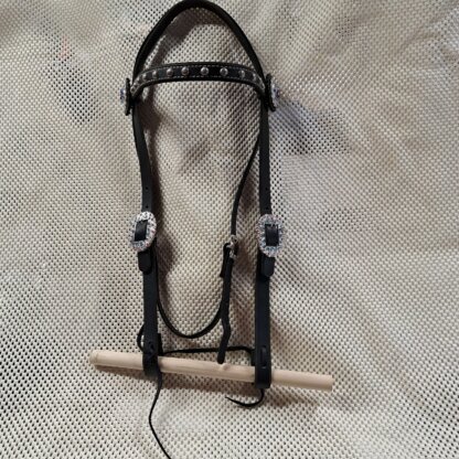 Handmade Black Bridle with Swarovski Crystal Conchos and Buckles by a Master Leatherworker - Image 2