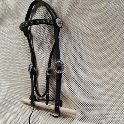Handmade Black Bridle with Swarovski Crystal Conchos and Buckles by a Master Leatherworker - Image 3