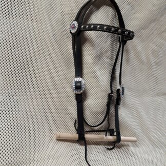 Handmade Black Bridle with Swarovski Crystal Conchos and Buckles by a Master Leatherworker