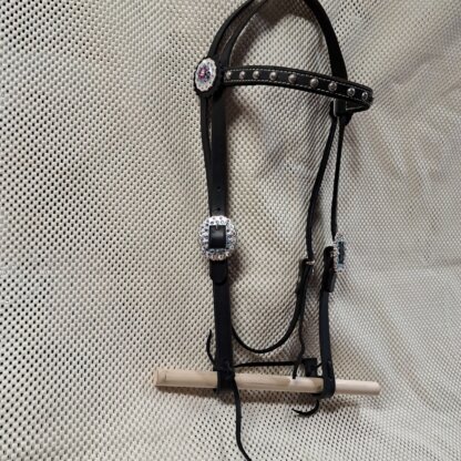 Handmade Black Bridle with Swarovski Crystal Conchos and Buckles by a Master Leatherworker