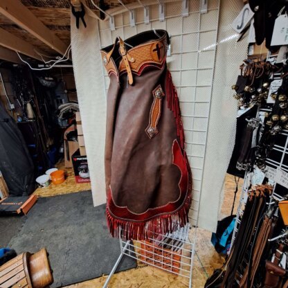 Handmade Brown and Red with Fringe Chaps! - Image 7
