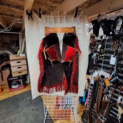 Handmade Brown and Red with Fringe Chaps! - Image 5
