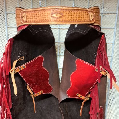 Handmade Brown and Red with Fringe Chaps! - Image 4
