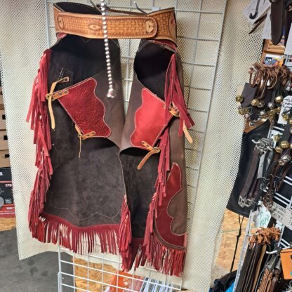 Handmade Brown and Red with Fringe Chaps! - Image 3