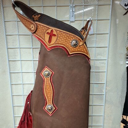 Handmade Brown and Red with Fringe Chaps! - Image 12