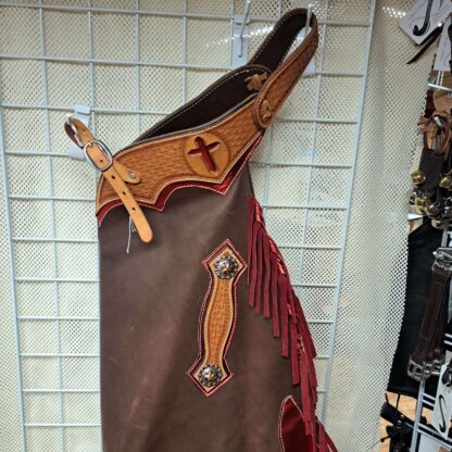 Handmade Brown and Red with Fringe Chaps! - Image 9