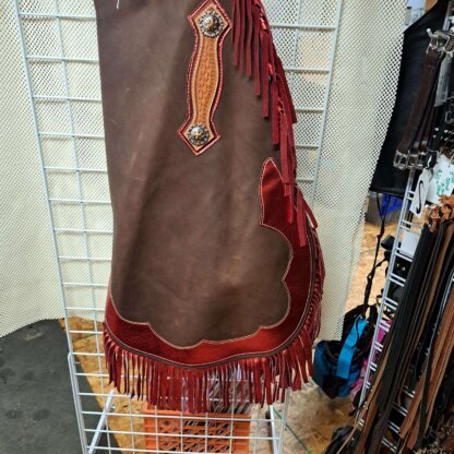 Handmade Brown and Red with Fringe Chaps! - Image 8
